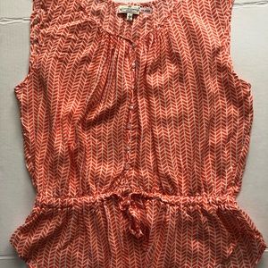 Orange and white sleeveless top, Sz L